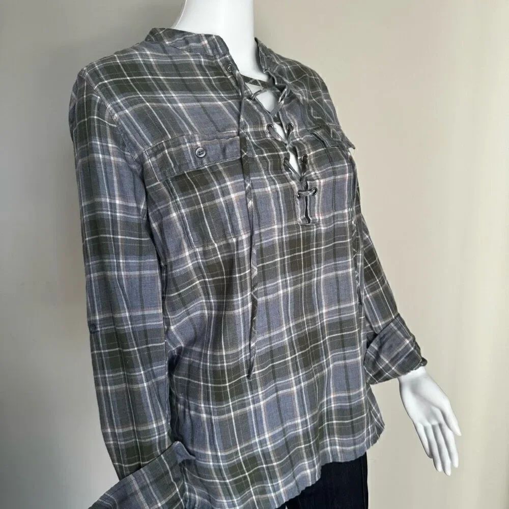 Triple Five Soul Plaid Lace Up Tunic Top
